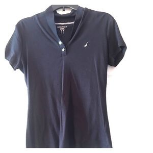 Two button , navy blue , collared shirt